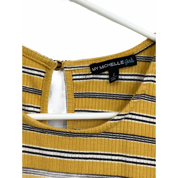 My Michelle Girl's Yellow Striped Jumpsuit Large - Picture 4 of 6